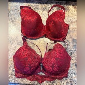 2 - La Senza SEXY Red Lace strappy LACE Push-Up Bras lightly lined